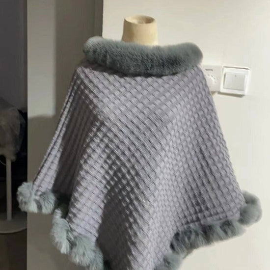 Rex Rabbit Fur Collar Shawl Cape Luxury Fur Cape Wraps Shawl Autumn Winter Fashion Graceful Cloak Outerwear Women Party Wedding Dress - YLORESHOP