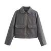 Women's Lapel Woolen Pocket Zipper Coat - YLORESHOP