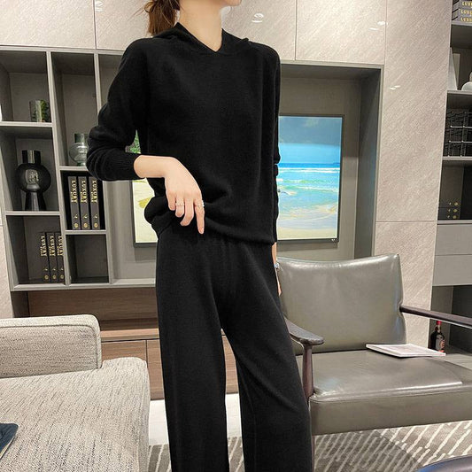 New Fashion Hooded Loose Top Knitted Wide Leg Pants - YLORESHOP