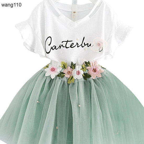 Summer Kids Girls Clothing Sets 2 pcs T-shirt Hole Pants Set - YLORESHOP