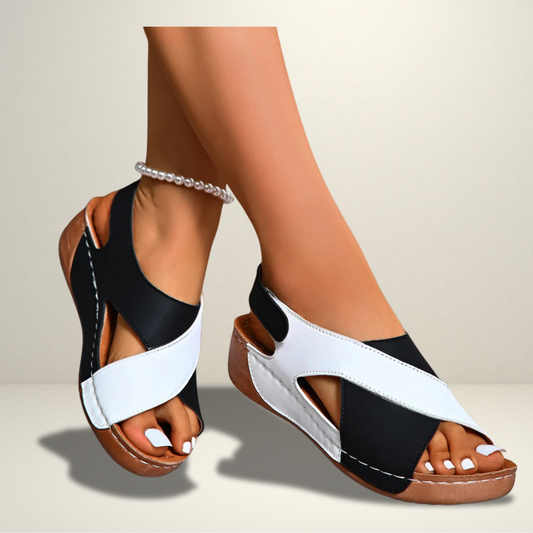 Summer Wedges Sandals With Colorblock Cross-strap Design Casual Thick-soled Roman Shoes For Women - YLORESHOP