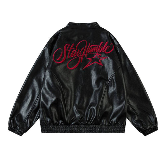 Men's Embroidered Letter Loose Leather Jacket - YLORESHOP