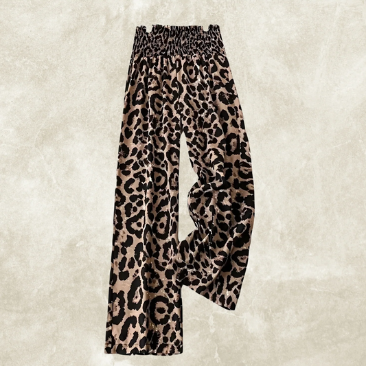 Leopard Print Floral Print Casual Pants Elastic Waist - YLORESHOP