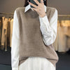 Women's Round Neck Knitted Pullover Cashmere Sweater Waistcoat Loose Wool Vest Slimming Vest - YLORESHOP