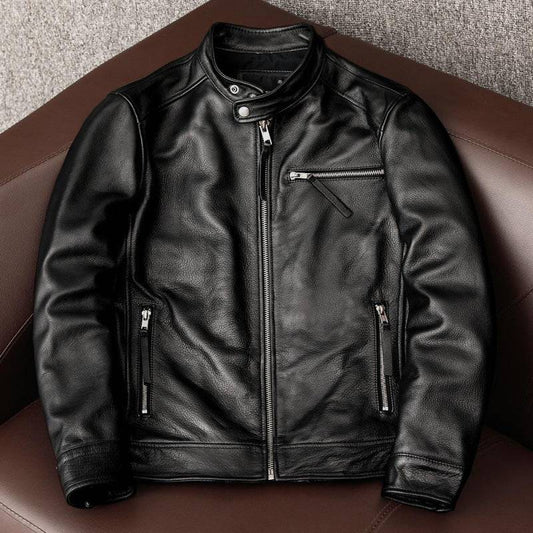 Leather Men's Stand Collar Leather Jacket Coat Youth - YLORESHOP