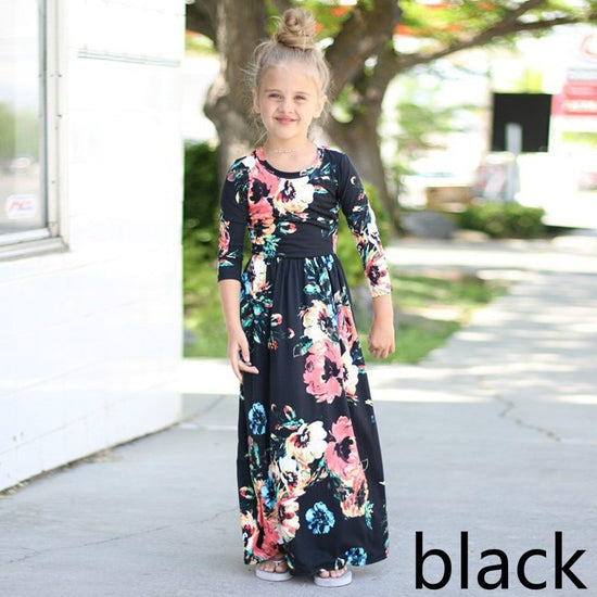 Amazon children's dresses Europe and the United States round neck print girls long skirt eBay AliExpress girls explosion models - YLORESHOP