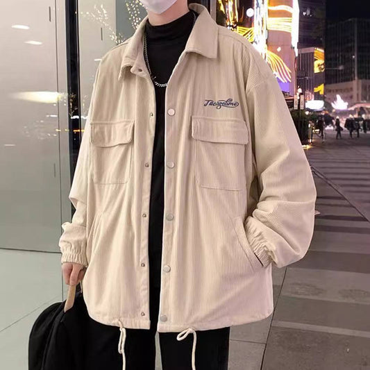 Corduroy Coat Men's Spring And Autumn Loose Plus Size Men's Clothing Plus-sized Plus-sized Fat Jacket Autumn Clothing - YLORESHOP