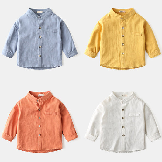 Boys stand collar solid color shirt - YLORESHOP