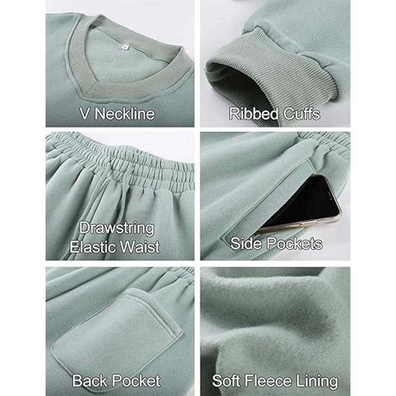 Women's V-neck Long-sleeved Midriff Outfit Sweatshirt Lace-up Sports Trousers - YLORESHOP