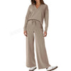 Women's tracksuit consisting of a long-sleeved V-neck top and straight-leg drawstring trousers. - YLORESHOP
