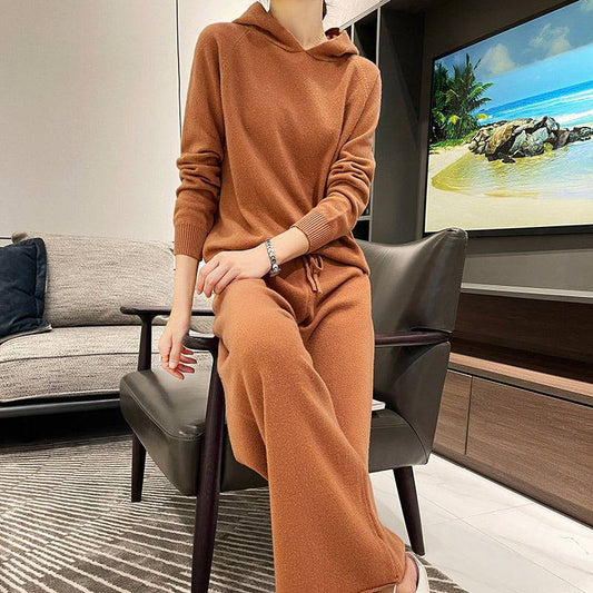 New Fashion Hooded Loose Top Knitted Wide Leg Pants - YLORESHOP