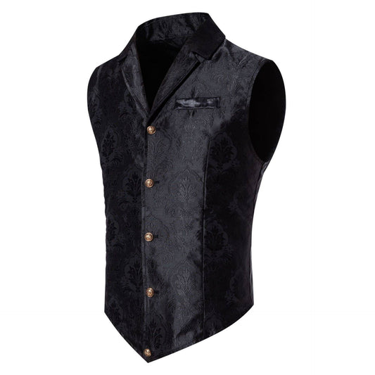 Men's Casual Polo Collar Single-breasted Jacquard Suit Vest - YLORESHOP