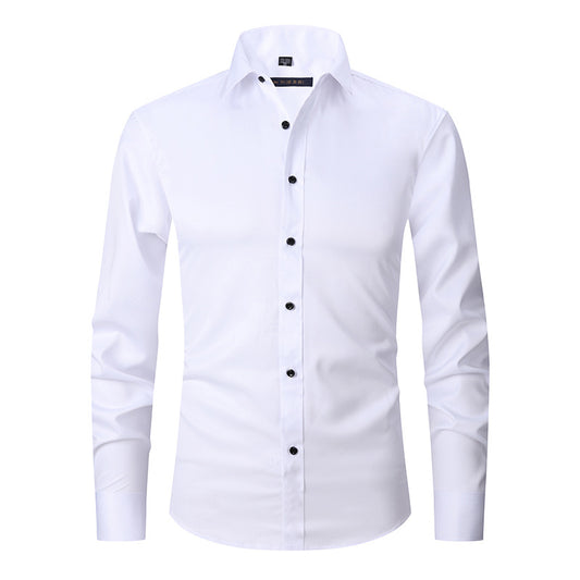 Men's Long-sleeved Fashion Top Slim Solid Color Stretch Shirt - YLORESHOP