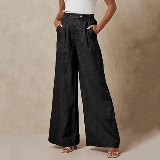 Leg Cotton And Linen Trousers Leisure Elastic High Waist Wide Leg Pants - YLORESHOP