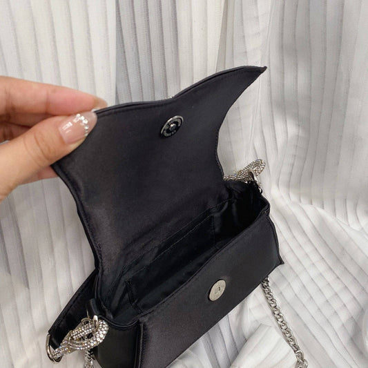 Bow Diamond Silk Satin Flap Small Square Bag - YLORESHOP
