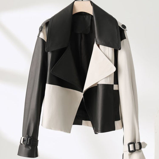 Soft PU Leather Jacket Splicing Coat Loose Western Style Jacket - YLORESHOP