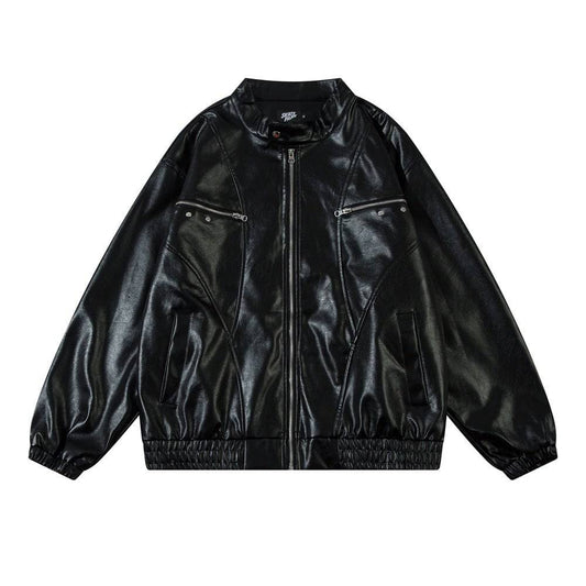 Men's Embroidered Letter Loose Leather Jacket - YLORESHOP
