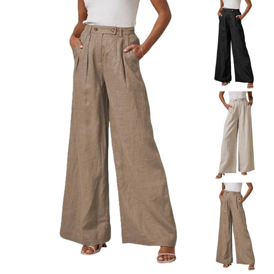 Leg Cotton And Linen Trousers Leisure Elastic High Waist Wide Leg Pants - YLORESHOP