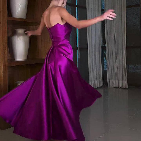 Satin Tube Top Full Skirt Dress - YLORESHOP