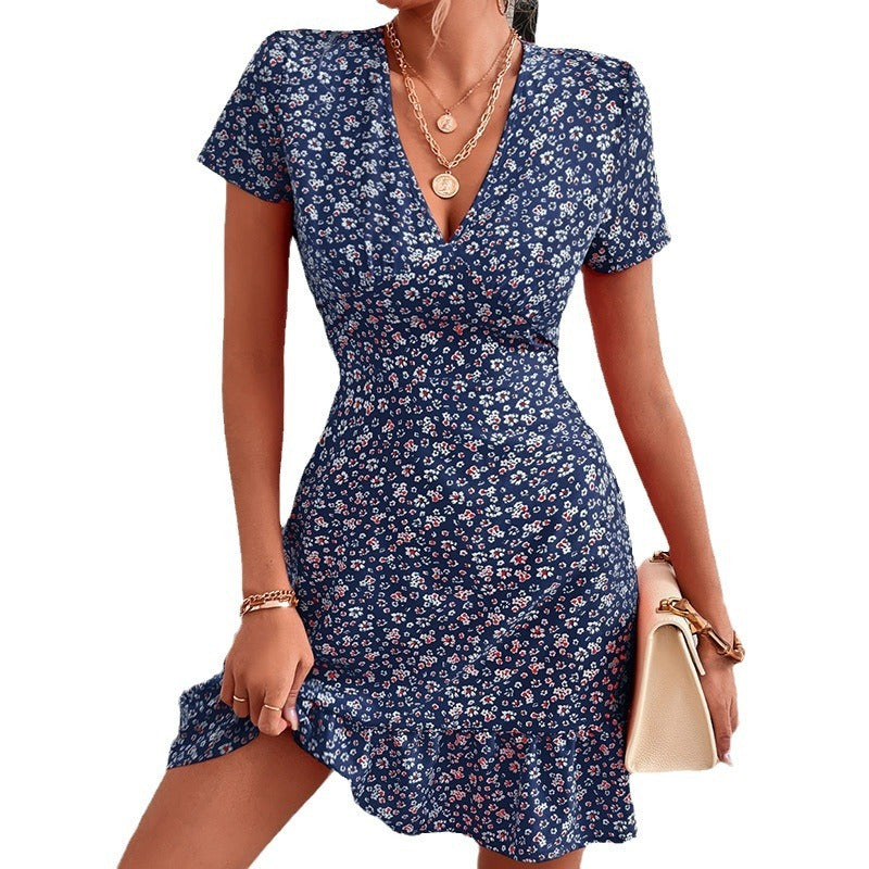 Fashion V-neck Loose Casual Holiday Floral Print Dress Women - YLORESHOP