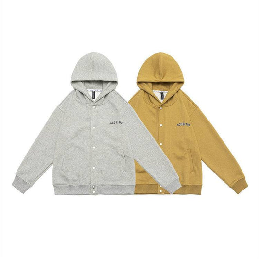 Men's Coat Solid Color Simple Single-breasted Cardigan Loose Casual Hooded Sweater - YLORESHOP