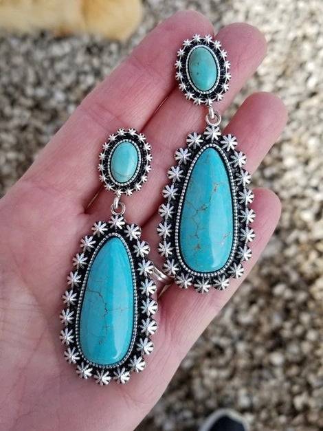 Antique Silver Turquoise Earrings Creative Drop-shaped - YLORESHOP