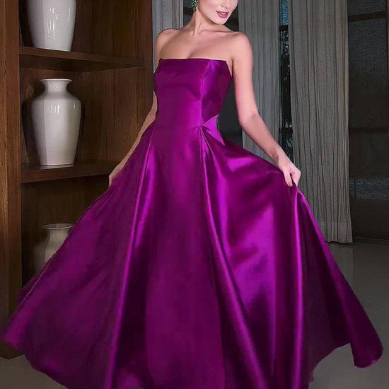 Satin Tube Top Full Skirt Dress - YLORESHOP