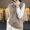 Women's Round Neck Knitted Pullover Cashmere Sweater Waistcoat Loose Wool Vest Slimming Vest - YLORESHOP