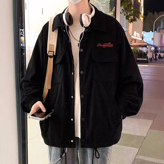 Corduroy Coat Men's Spring And Autumn Loose Plus Size Men's Clothing Plus-sized Plus-sized Fat Jacket Autumn Clothing - YLORESHOP